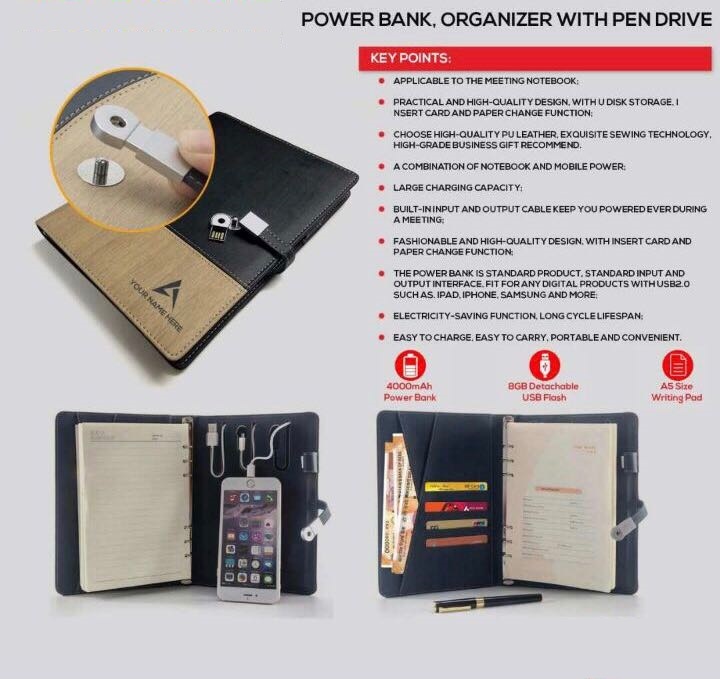 Organizer Tech Book with Power Bank and USB