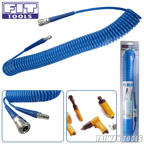 FIT TOOLS 9M PU Recoil Air/Pneumatic Hose w/ Male\357\274\206Female larger iron Quick Coupler(5x8x9M
