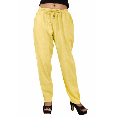 Beige Cotton Plain Casual Wear Trouser