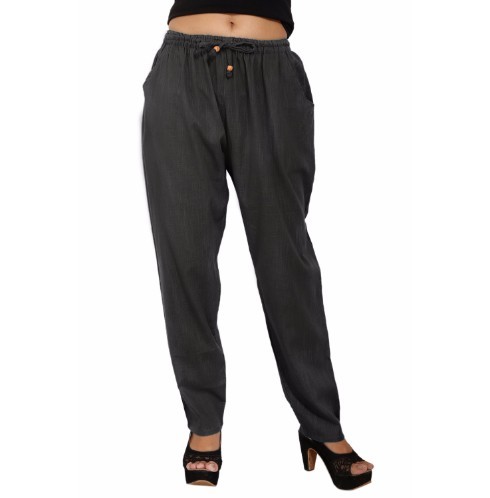 Black Cotton Plain Casual Wear Trouser