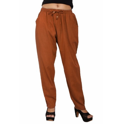 Brown Cotton Plain Casual Wear Trouser