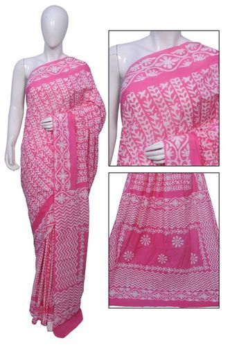 Batik Print Cotton Sarees - Pink Cotton Fabric | Vibrant Printed Pattern, Elegant Traditional Wear