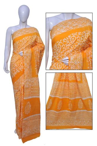 Batik Sarees - 100% Cotton, Elegant Orange Hues, Handcrafted Artistry - Timeless Traditional Wear