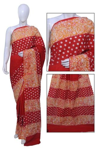 Red Block Printed Sarees