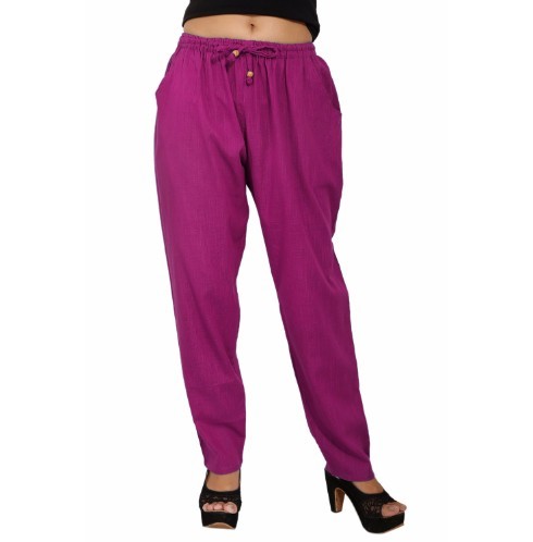 Pink Cotton Plain Casual Wear Trouser