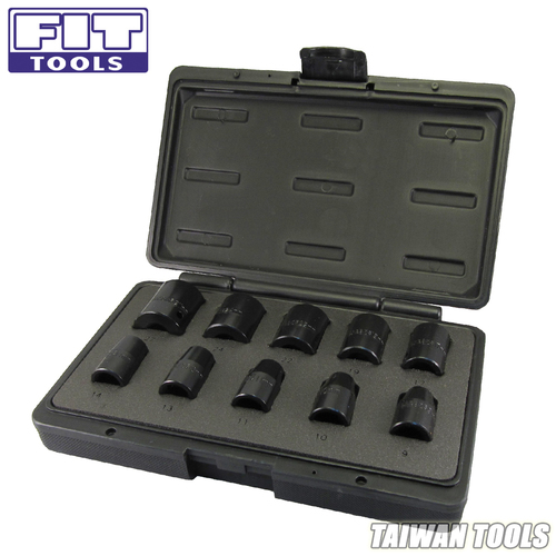 Fit Tools Made In Taiwan 1/2" 10 Pcs 9 ~ 27 Mm Cr-V Sockets For Air Impact Wrench Set
