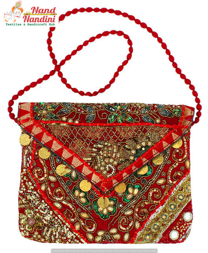 Maroon Vintage Bohemian Tribal Hand Embroidery Clutch