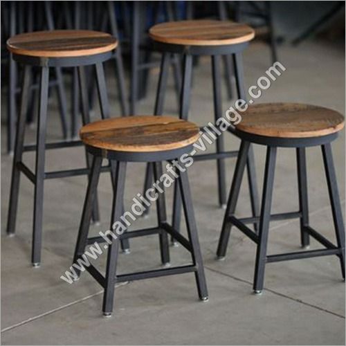 Polished Metal Bar Stools With Wooden Seat