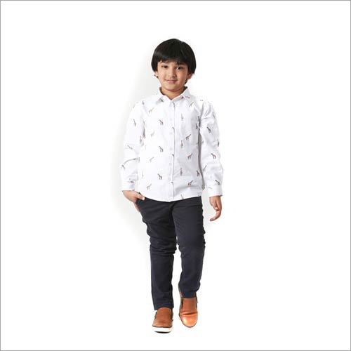 Kids White Printed Shirt
