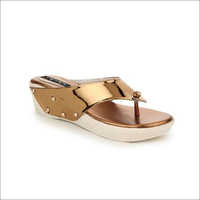 Ladies Sandals - Plastic Material, Medium Heel Size, Golden Color | Slip-on Style, Comfortable Rubber Outsole, Easy To Clean, Lightweight, Durable