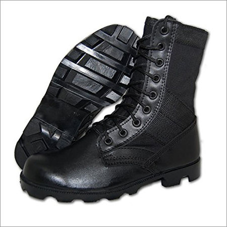 Black High Ankle Leather Military Boot