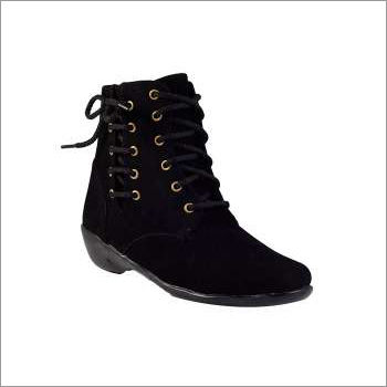 Leather Women High Ankle Black Boots