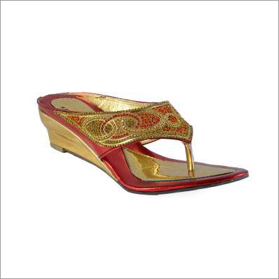 Brown And Golden Women Party Slippers