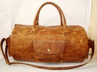 Leather Overnight Bag - Leather, Spacious Design, Brown Color | Handcrafted, Zipper Closure, Side Pockets, Comfortable Hand-held Strap
