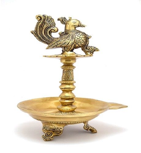 Two Moustaches Brass Peacock Oil Diya with Base