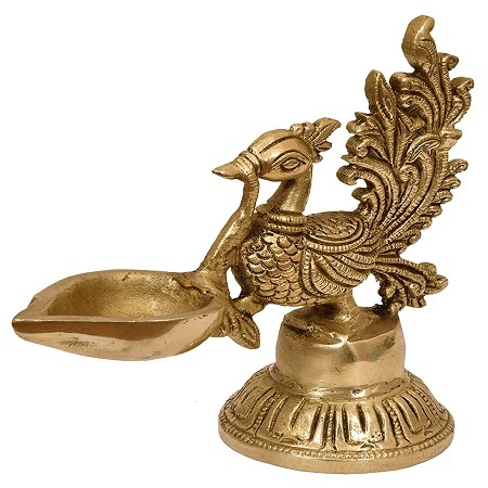 Bird Design Brass Diya Deepak Oil Lamp in Glossy Black Antique Finished Puja Item Home Decor