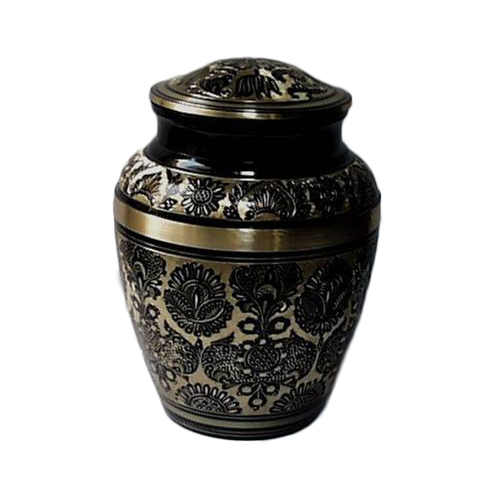Brass Classic Urn - 10 Inch, 6 Inch Width | Engraved Metal Finish, Indian Modern Arts Style, 2.200 Kg Volume