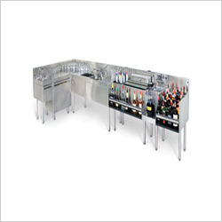 Cocktail Station - Large Stainless Steel L Shape Design, Modern Silver Finish with Speed Rail & Integrated Sink