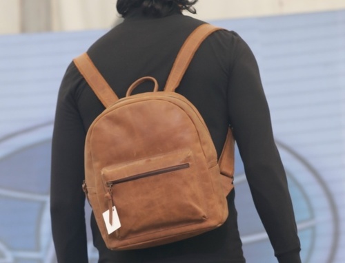 Light Brown Mens Leather Travel Backpack