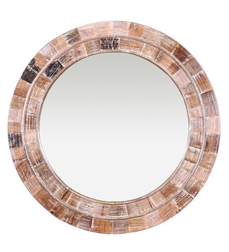 Venus Round Mirror Frame - 40x40x2 Inch | Solid Wood, White Distress Finish, No Assembly Required, 20 kg Weight, Ideal for Bedroom