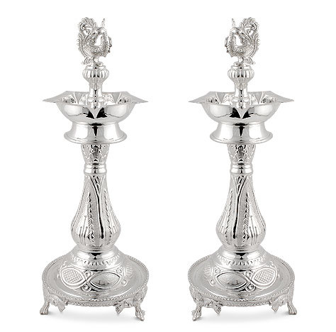 Silver Peacock Lamp Set