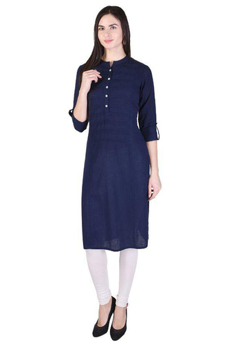 Blue Cotton Plain Kurti