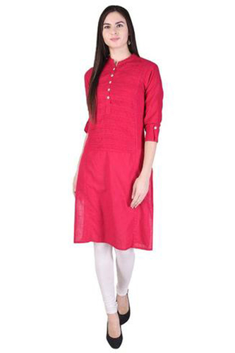 Pink Cotton Plain Kurti