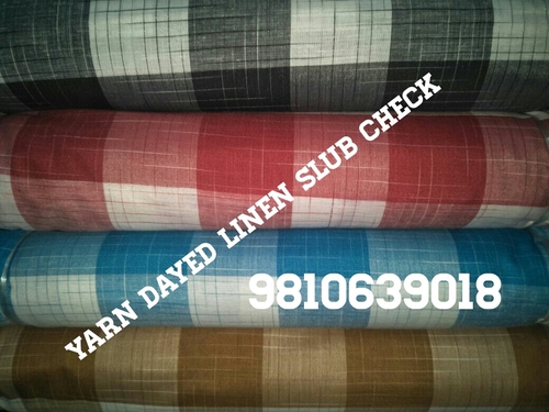 Shirting Yarn Dyed Linen Slub Check Fabric 58'