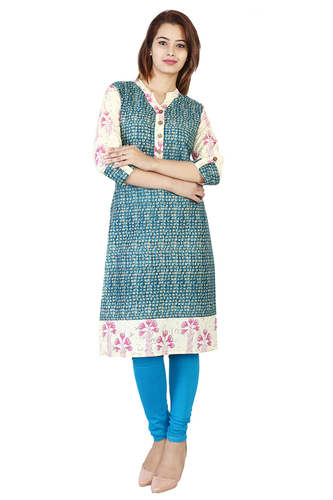 C.Green Cotton Printed Straight Kurti