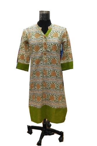 Cotton Printed Kurti - Knee Length, 3/4 Sleeve with Casual Cut | Plus Size, Washable, Ethnic Style