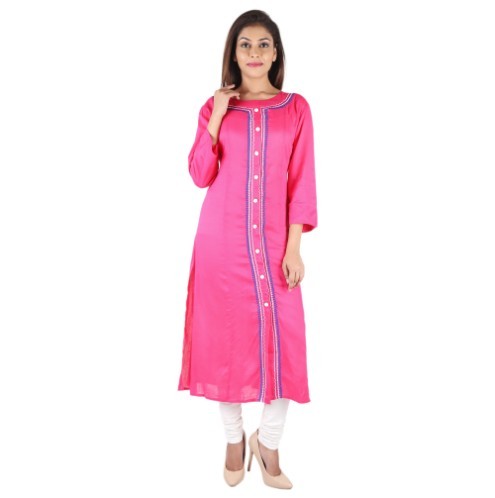 Pink Rayon Embroidery Kurti
