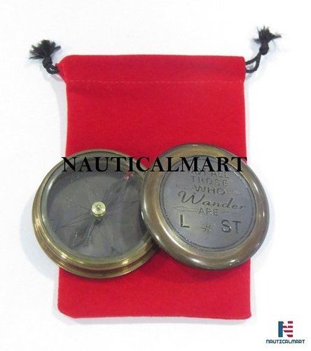 NauticalMart Marine Pocket Compass 3" Antique Brass W/Velvet Case - Case Pack 24