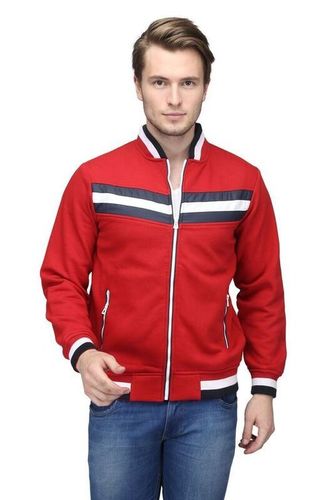 Men's Fancy Sweatshirt - Cotton Blend, S-XXL, Red | Soft Fabric, Stylish Bomber Design, Zip Closure