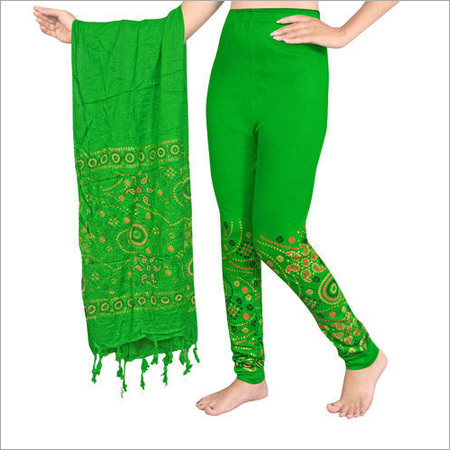 Ladies Bandhani Print Leggings With Dupatta Set