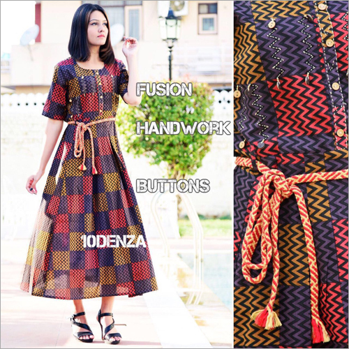 Cotton Kurti With Katha Work And Belt