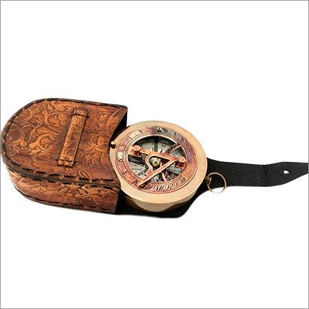 Brass Vintage Compass With Leather Case