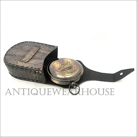 Vintage Brass Compass With Leather Box
