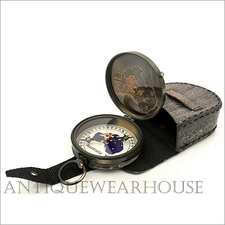 Brass Compass With Leather Box