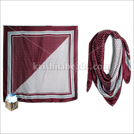 Maroon/Grey Cotton Floral Printed Square Scarves