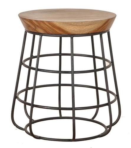 Jackson Stool - Mango Wood Top 80x80x75 cm | Antique Design, Durable Wrought Iron, Stackable Home Furniture