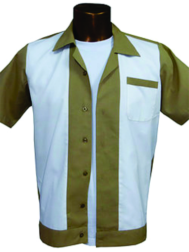 Mens Short Sleeve Cotton Bowling Shirt - 100% Cotton, Olive | Button Closure, Pocket, Comfortable Fit