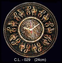 Terracotta Wall Clock - Circle Shape, Golden And Black Finish | Customized Artkeval Design For Home Decoration