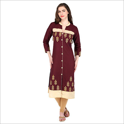 Rzdeck611 - Cotton, Multiple Sizes, Maroon | Stylish Design, Gold Embroidery, Comfortable, Knee-length