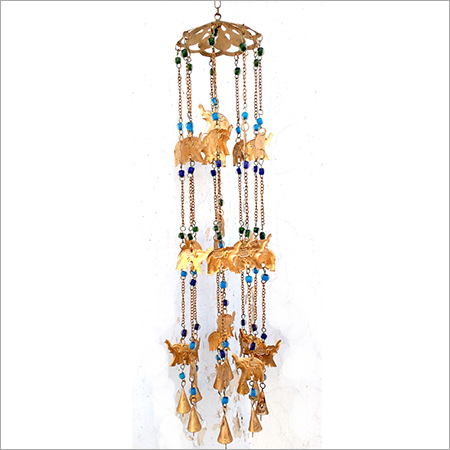 Golden Elephant Designed Hanging Bell - Metal Construction, Golden Finish | Ideal Decorative Accent for Home and Office Spaces