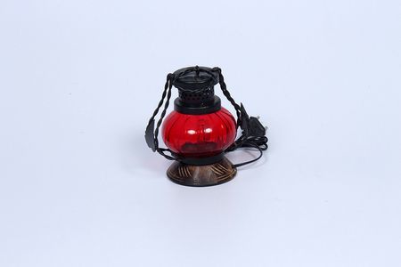 Wooden And Iron Lantern - Red Electro-Cylindrical Design | Modern Glass Illumination