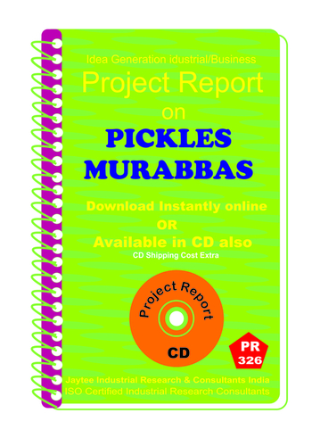 Pickles Murabbas etc Project Report manufacturing eBook