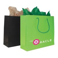 Handmade Paper Bags - Zip Closure, 35x30x10 Cm, Green Color | Modern Design, Short Handle, Custom Kraft Paper Carry Bag