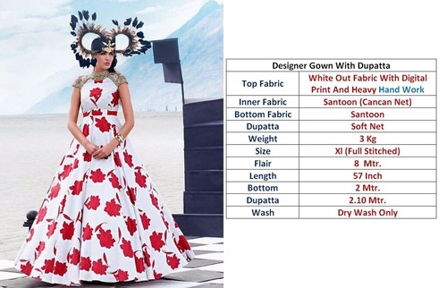 Designer White Printed Gown