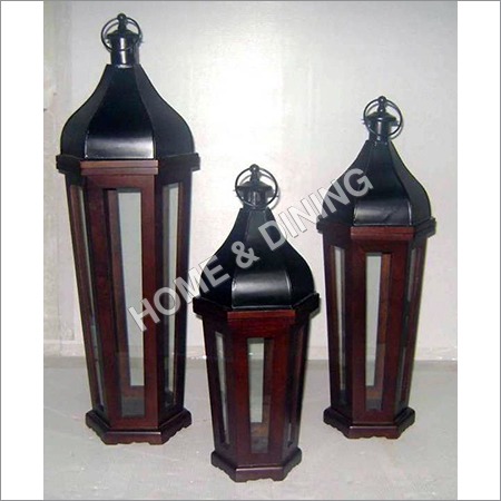 WOODEN LANTERN DOME TOP TAPER SET OF 3
