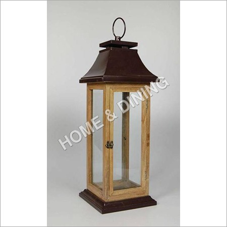 Wooden Lantern Sq Brown Ceramic Raw Material